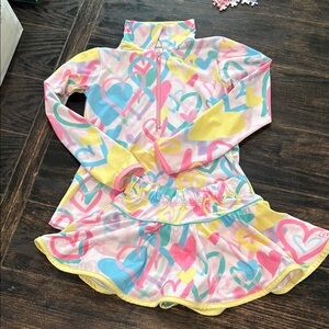 Colorful Heart Patterned Jacket and Skirt Set